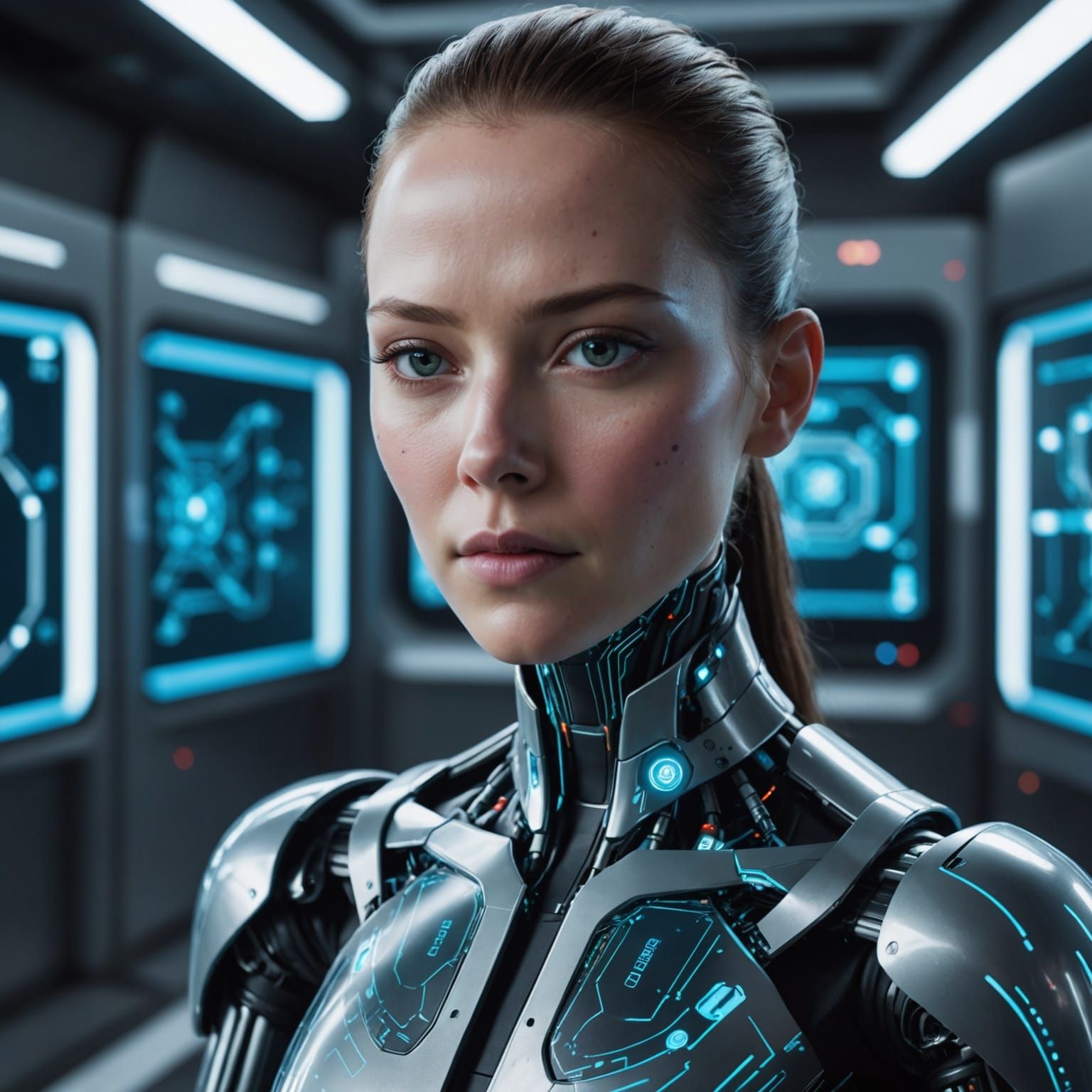 Sleek Futuristic Android in High-Tech Lab