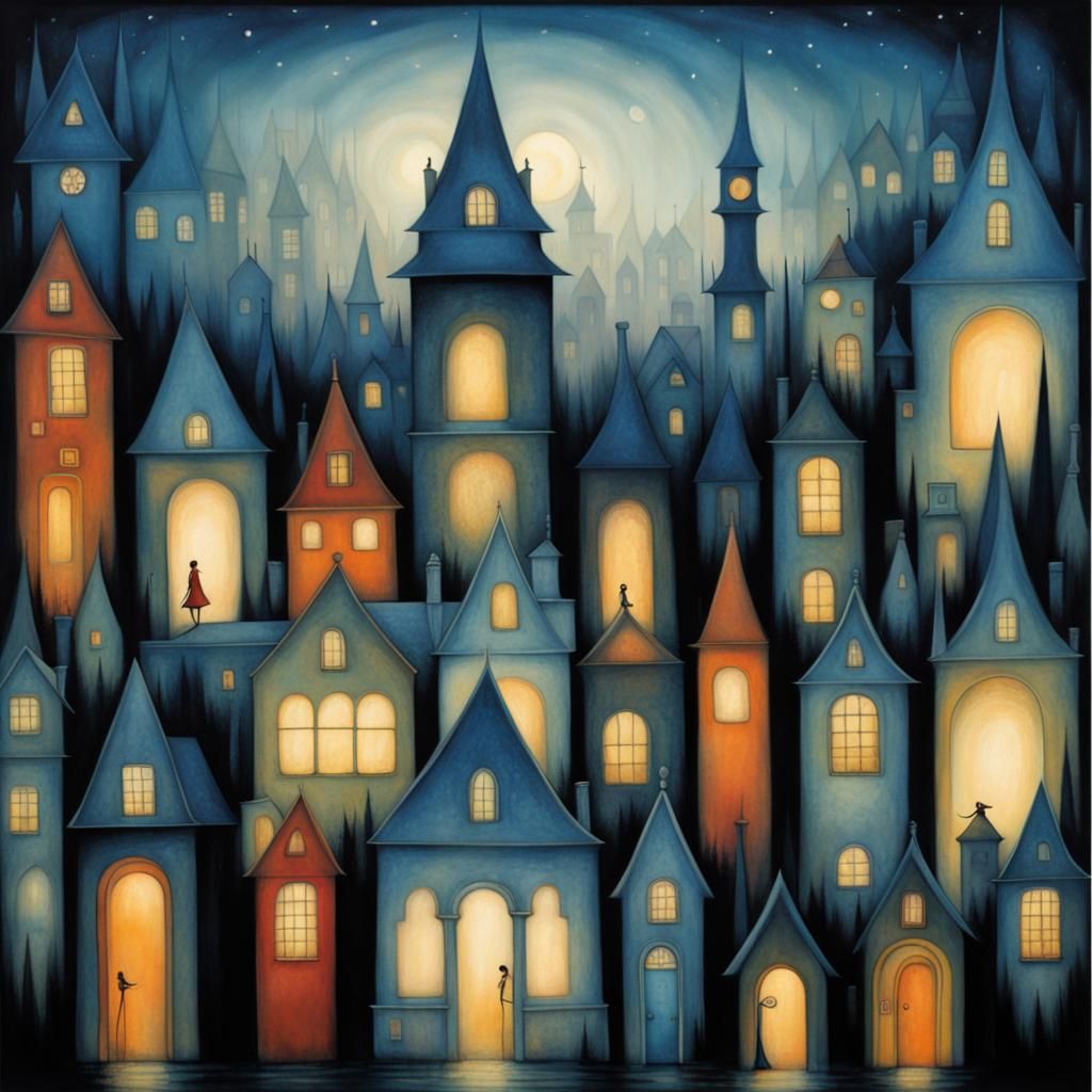 Blue City in Illustrative Style