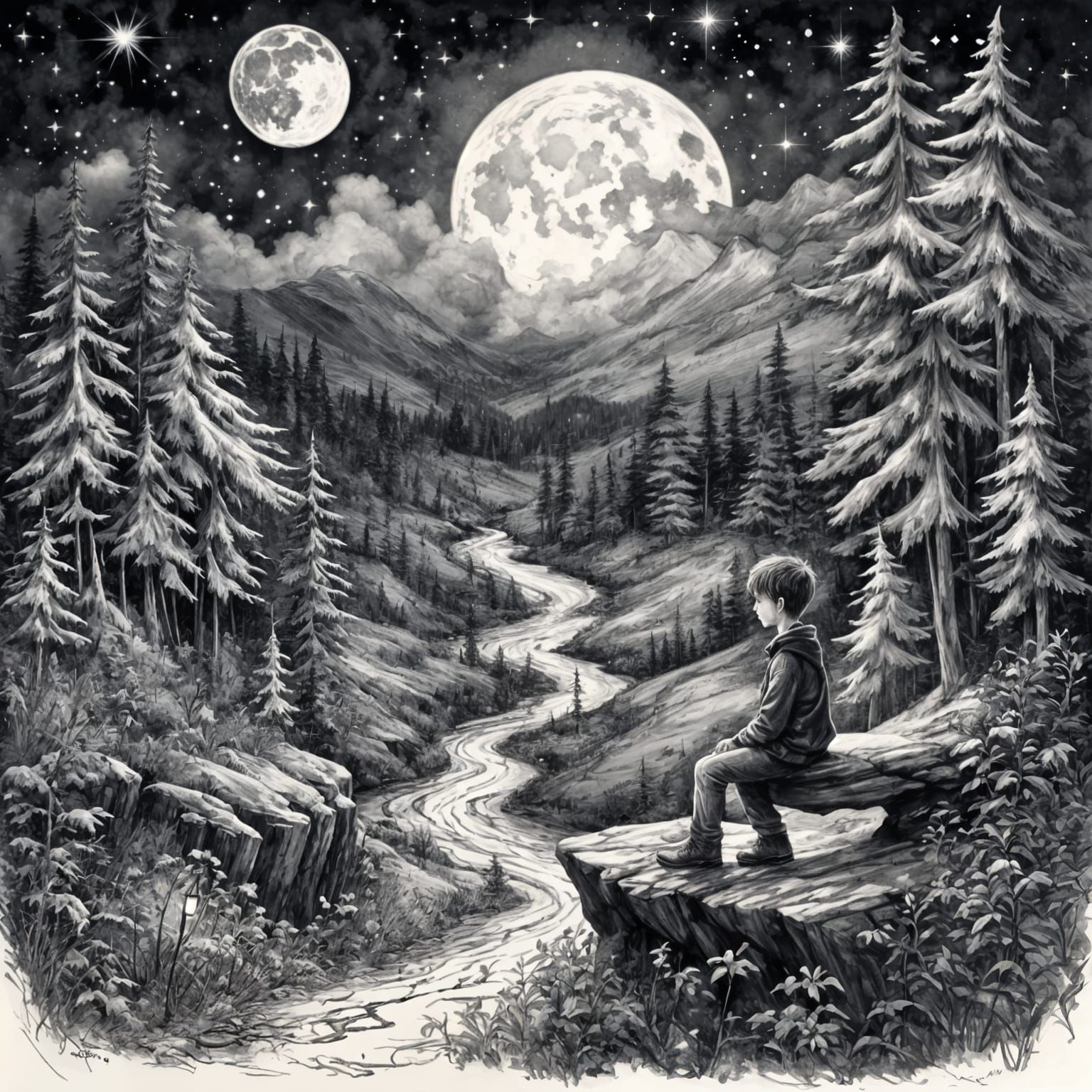 Solitary Figure Under Starlit Sky