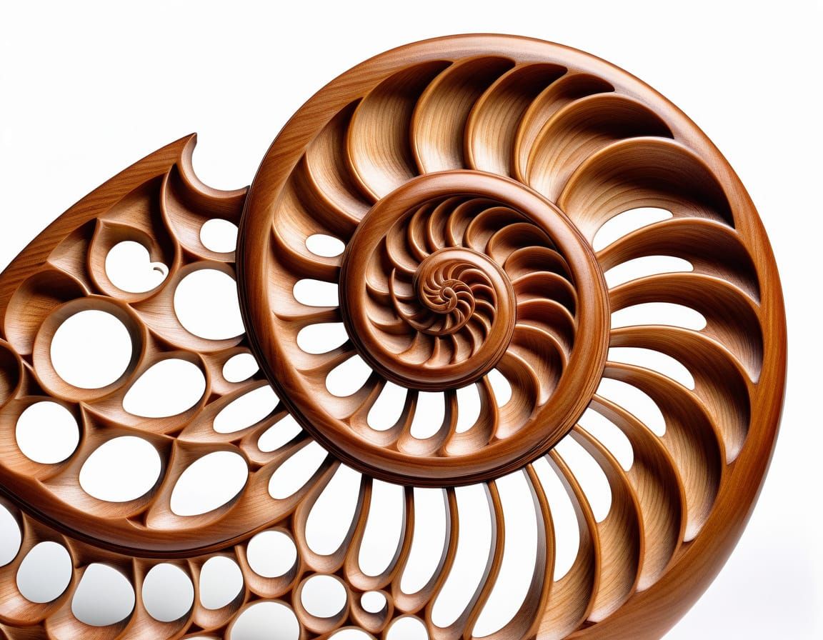 Intricate Wooden Nautilus Shell Close-Up