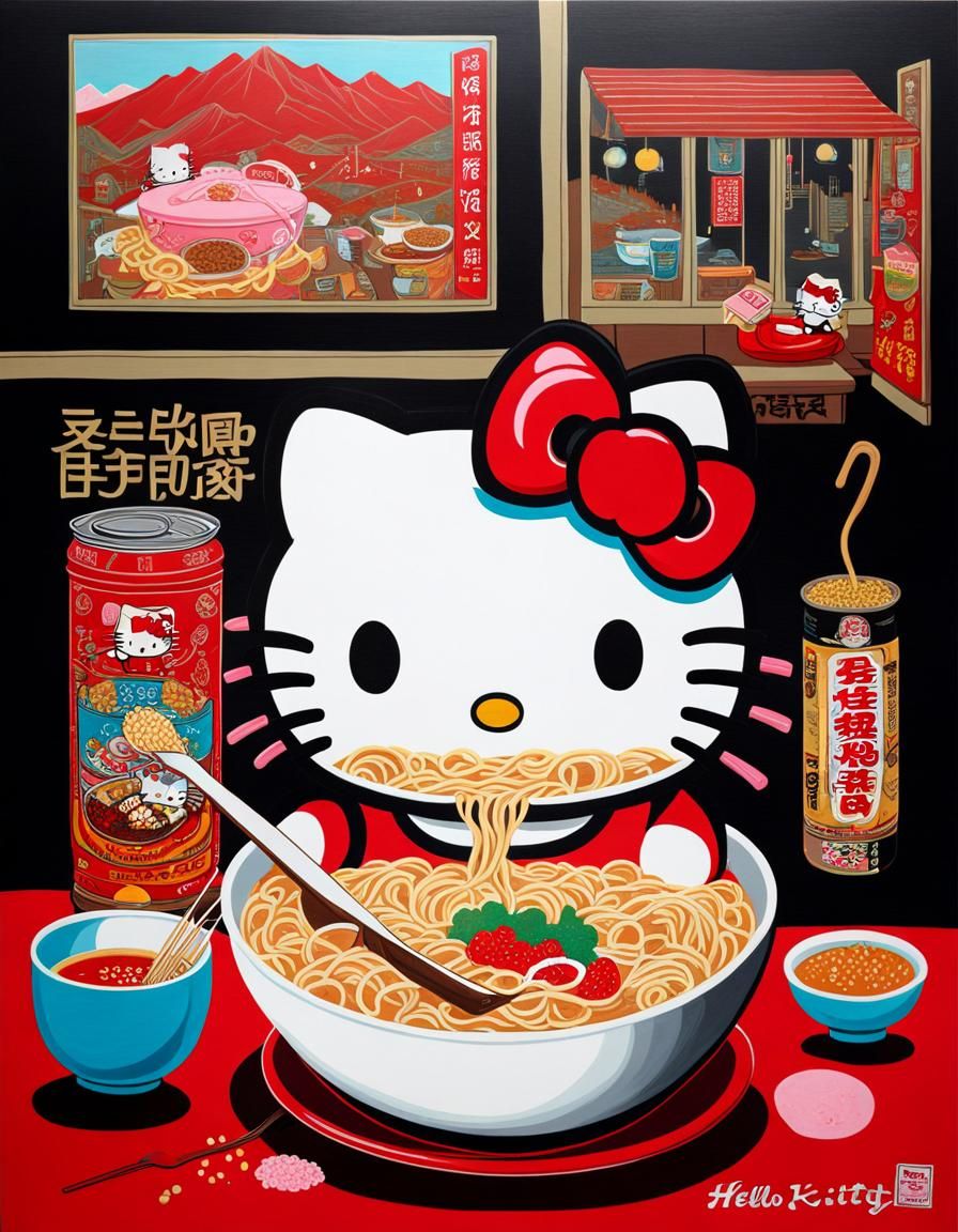 Hello Kitty eating ramen π€ (Something not quite right about this picture)