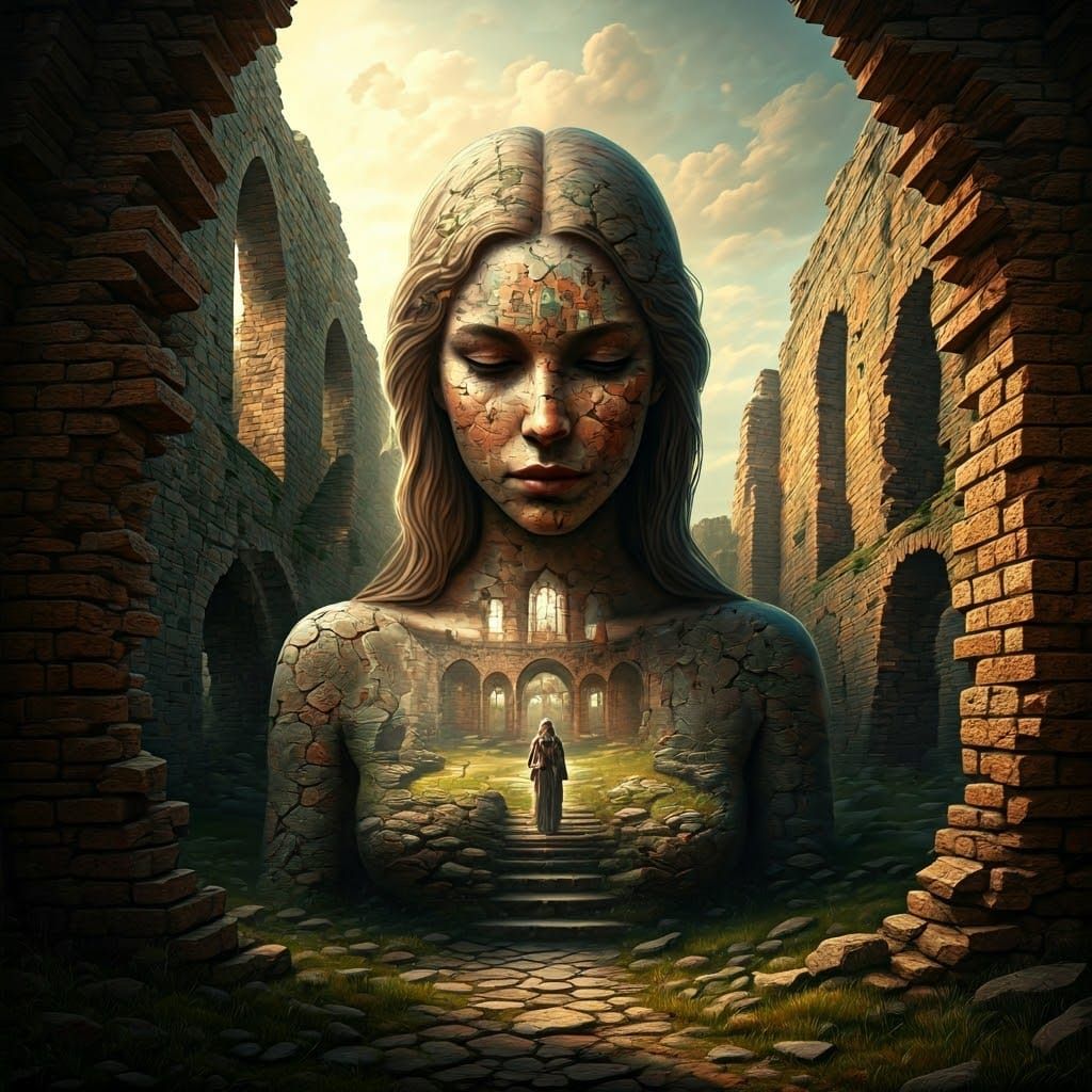 Hyperrealistic Castle Transforms into Serene Woman