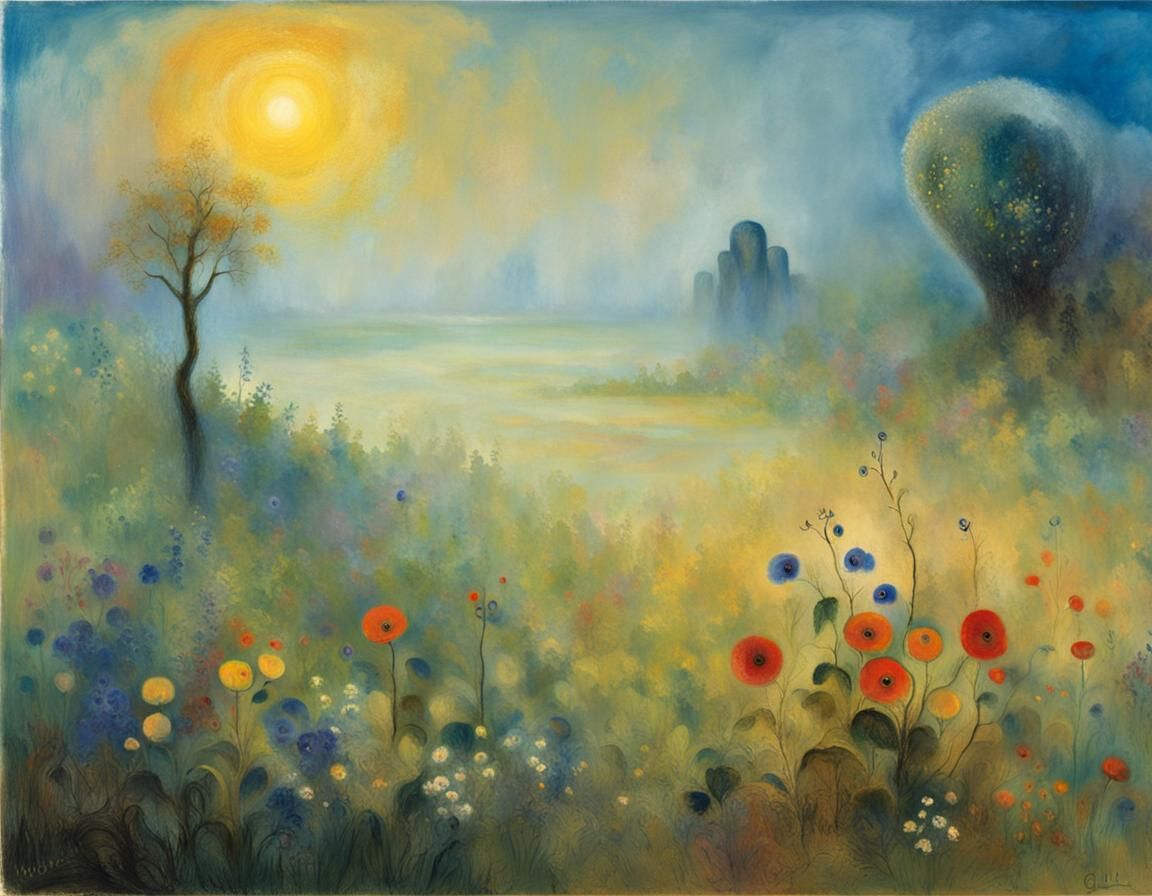 Mystical Flower in Fog, Ethereal Art Style
