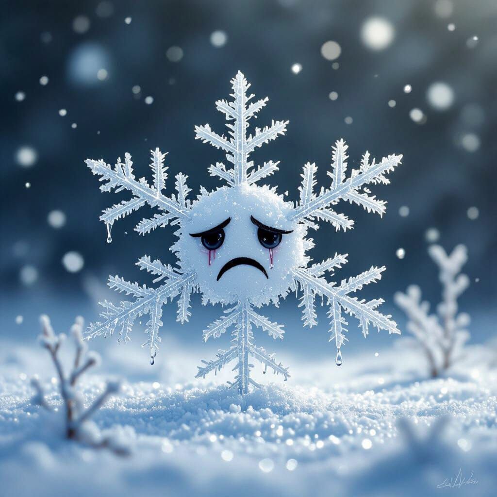 Crying Snowflake in Hyperrealistic Digital Art Style