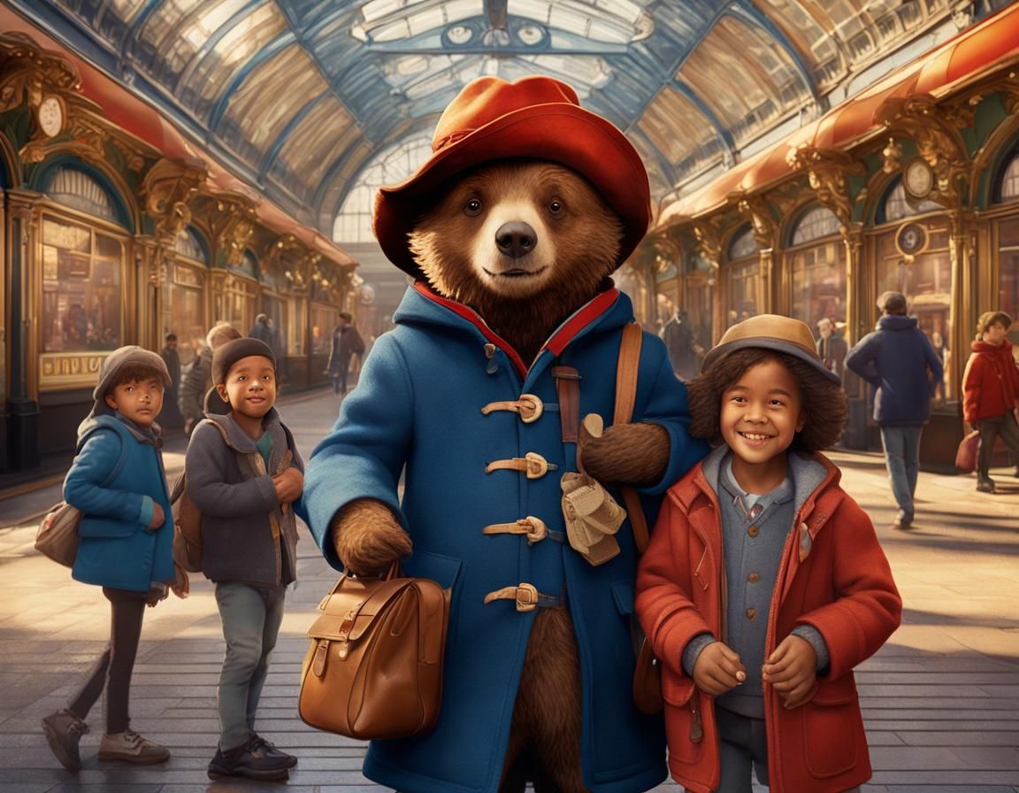 Paddington Bear and Children at Paddington Station