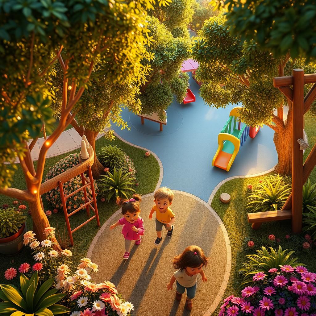 Children Playing in Park, Digital Rendered Art