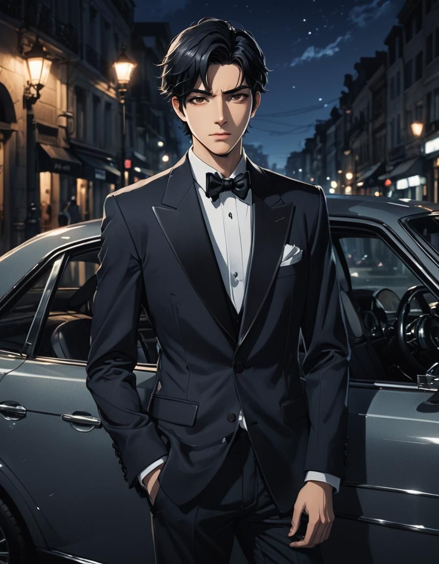 Anime Style Portrait of a Young Man in Tuxedo