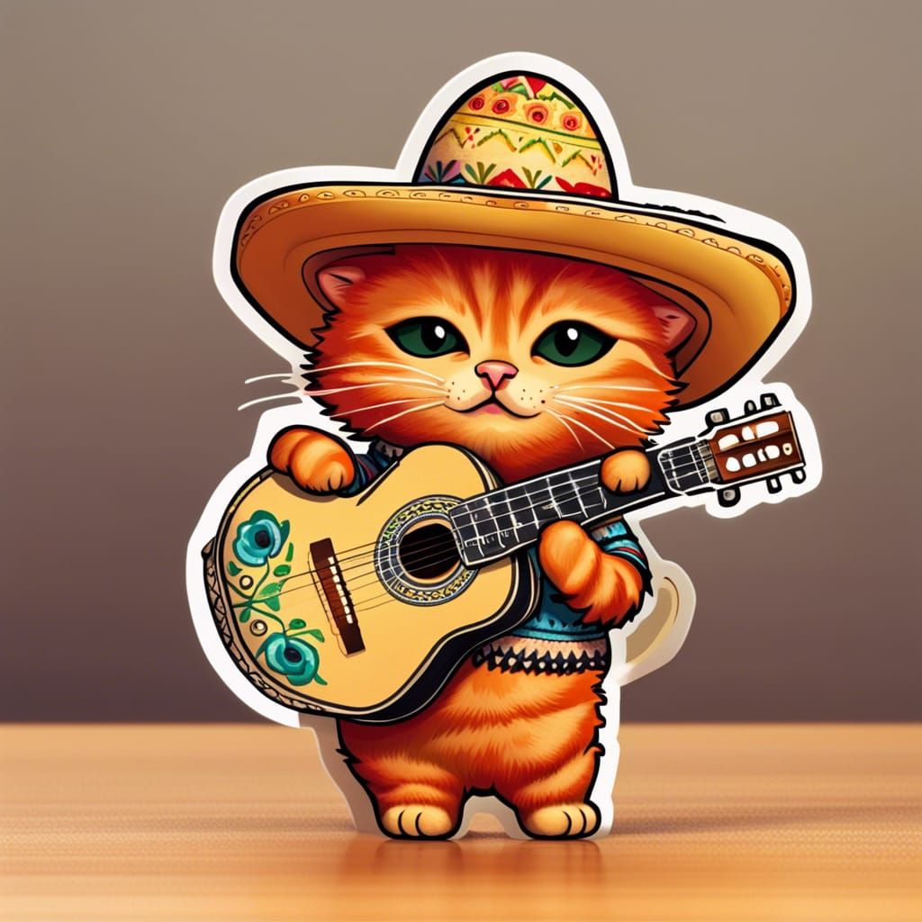 Ginger cat mariachi sticker