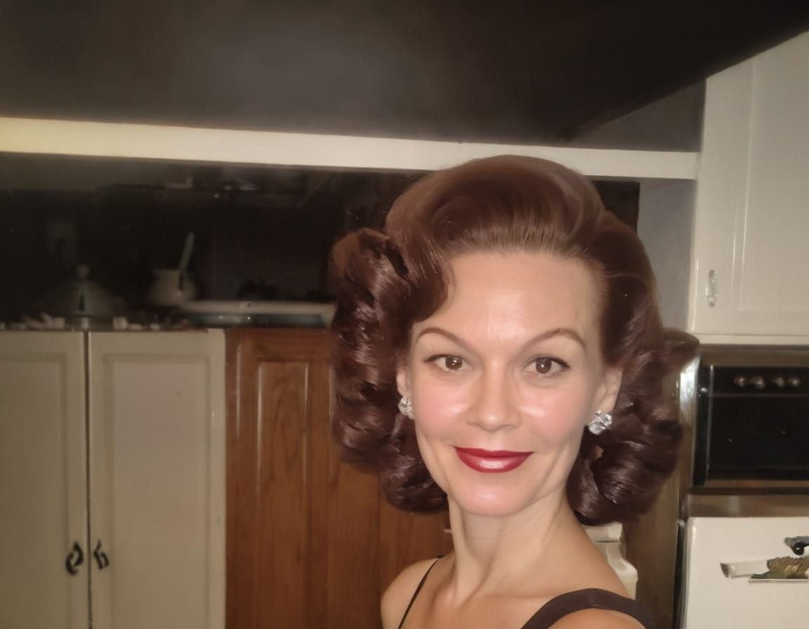 1950s Woman Cooking Chicken and Dumplings in Retro Kitchen