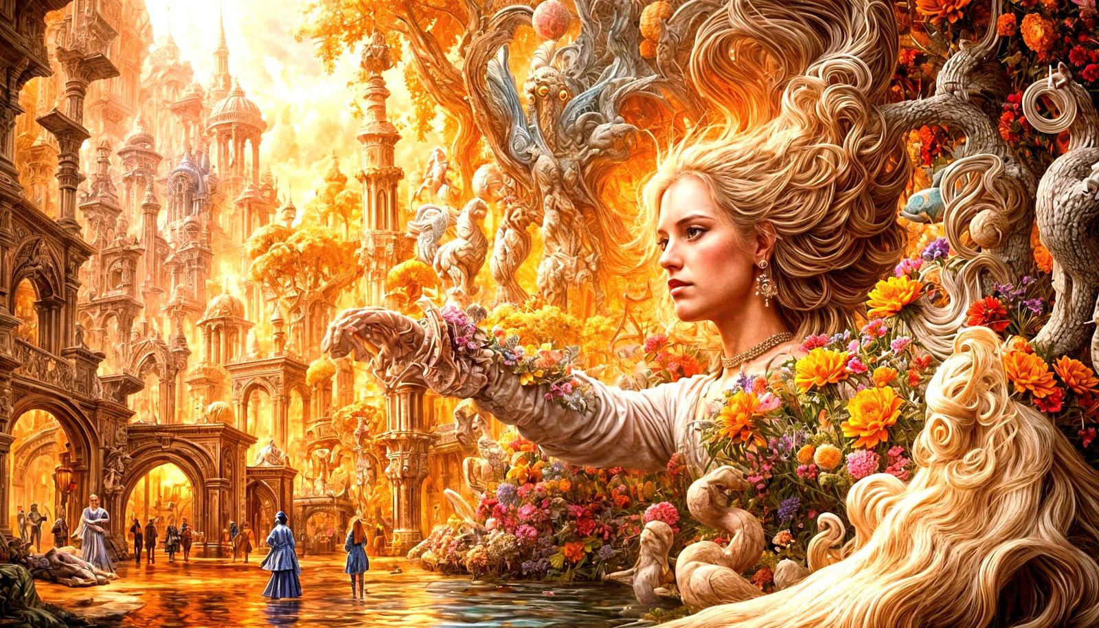 Maximalist Retro-Futuristic Scene with Rich Ink and Watercol...