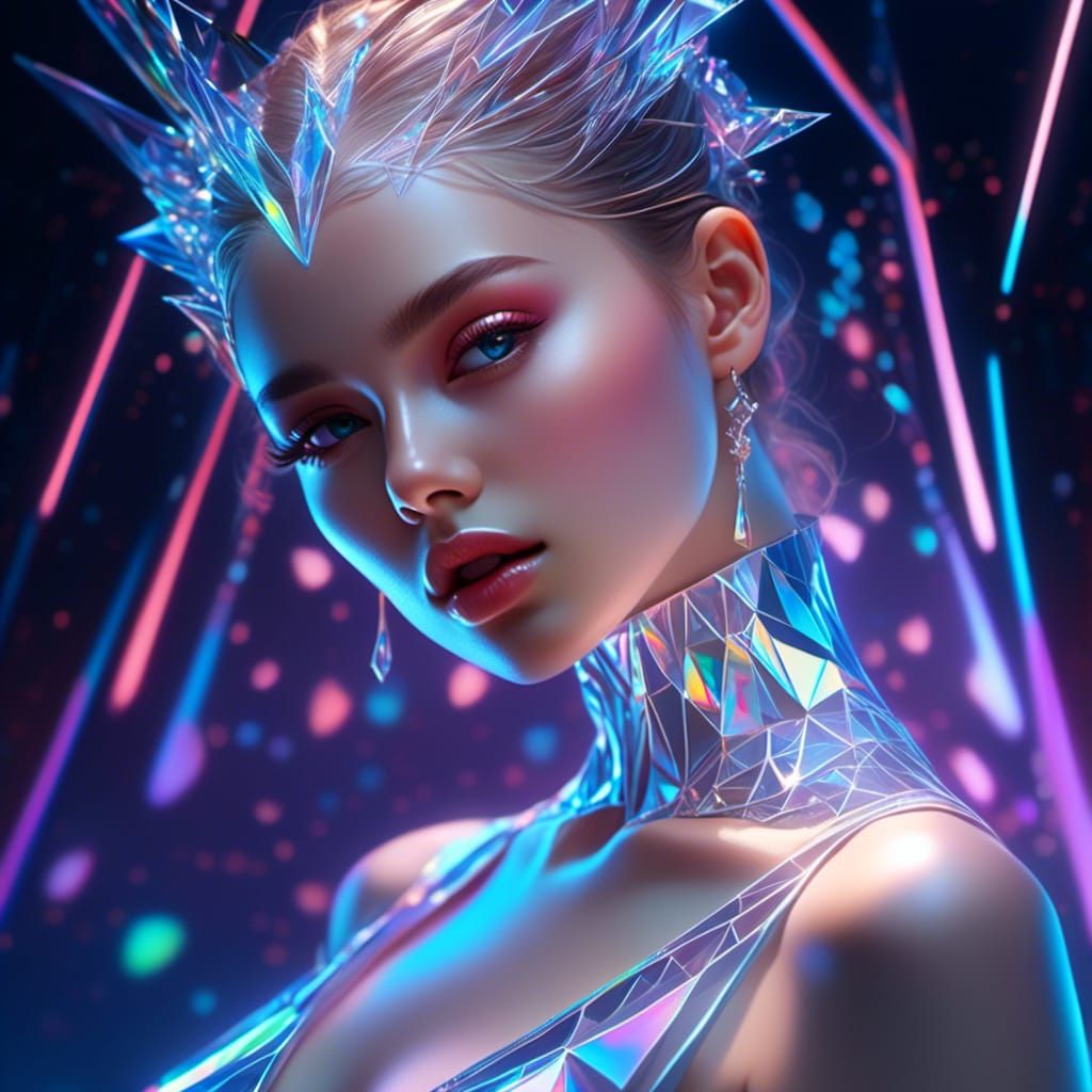 Surreal Holographic Portrait of a Girl