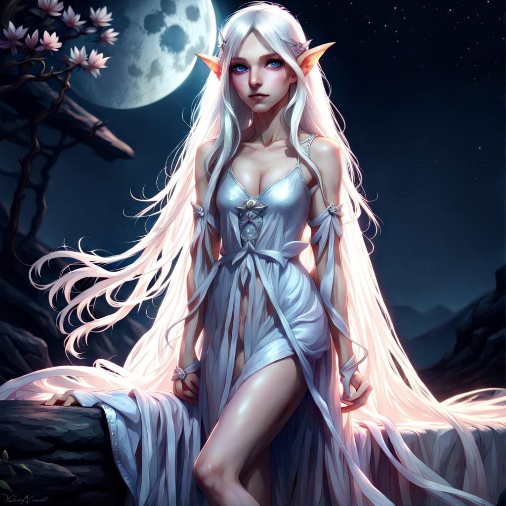 Elegant Elf with Silver Eyes in Digital Art