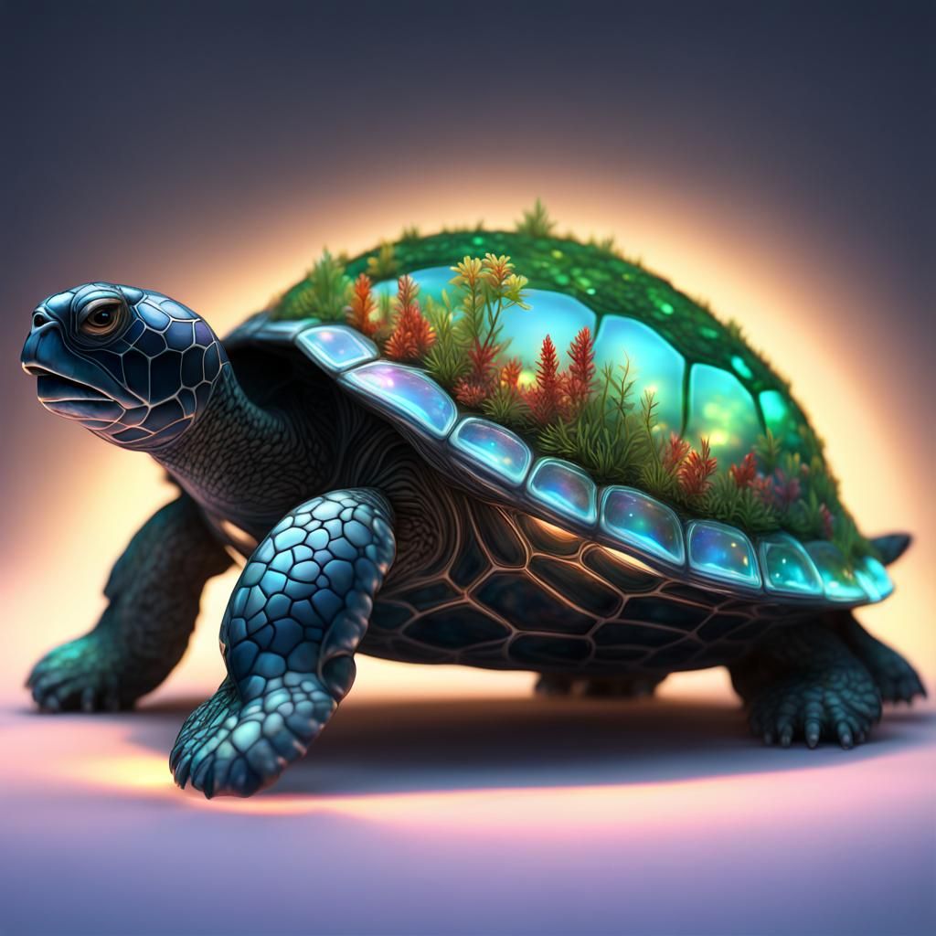 Bioluminescent Turtle Sculpture in Crystal Glass