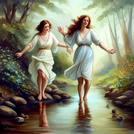 Goddesses Frolicking in Creek