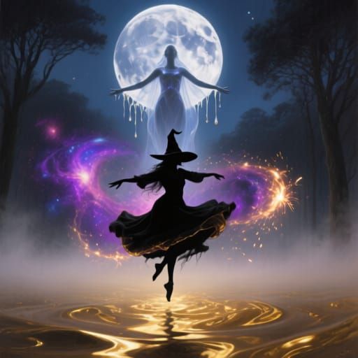 Cosmic Witch Silhouette in a Galaxy of Nebulae