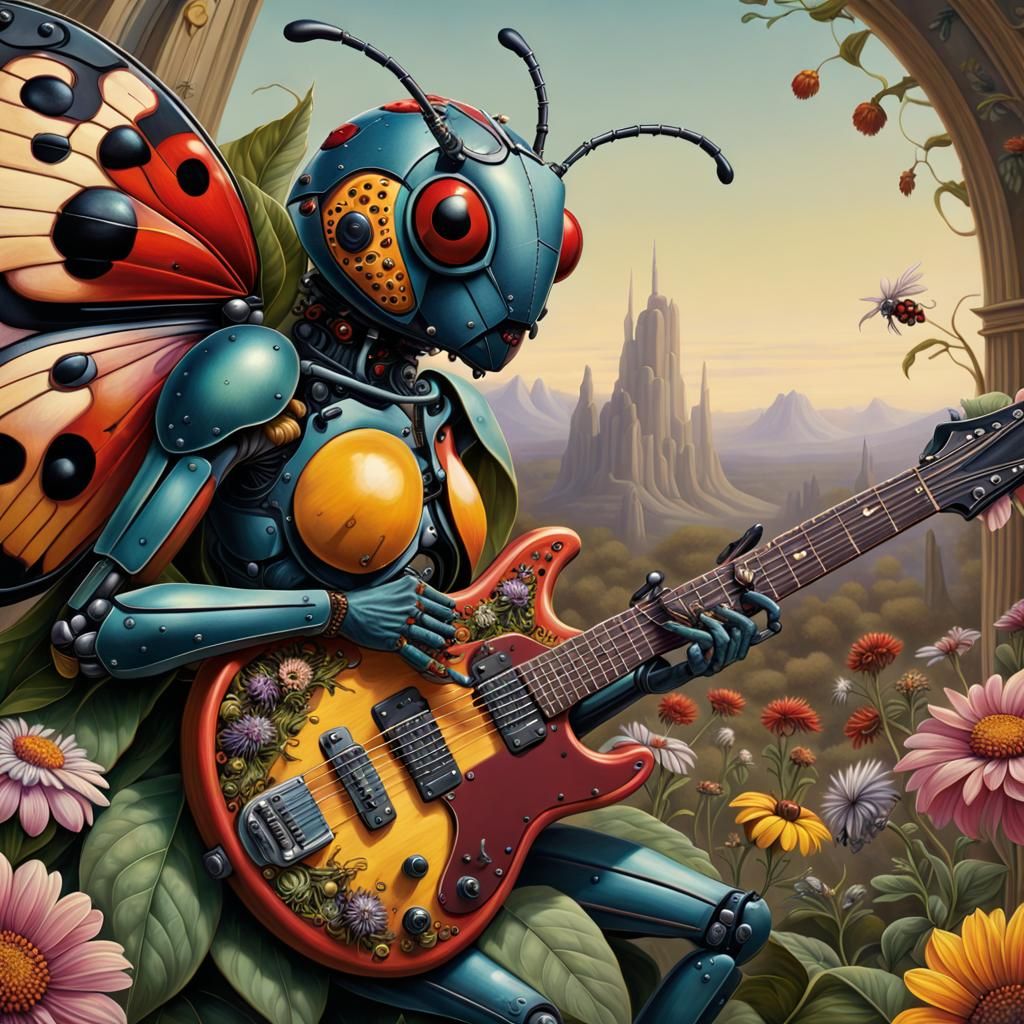 Pollinator insects playing on Guitar