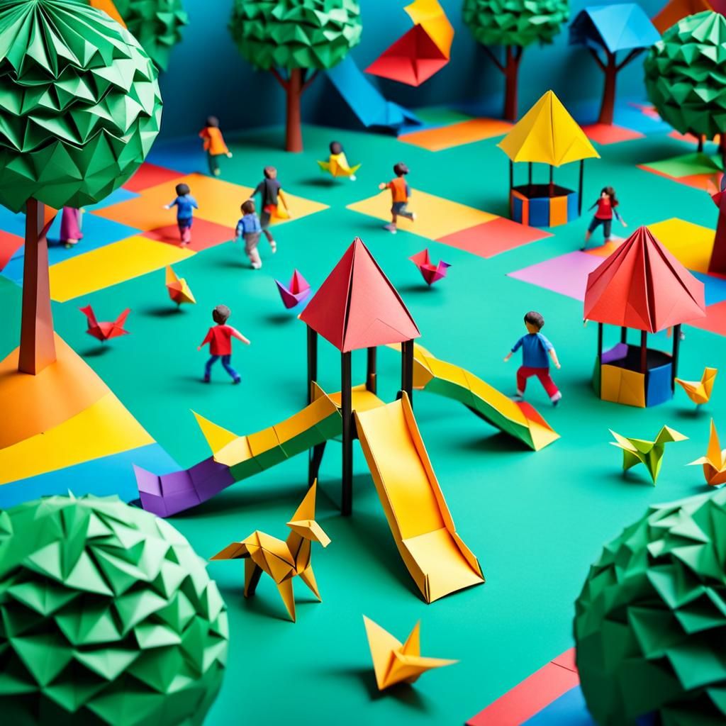 Colorful Origami Playground with Children