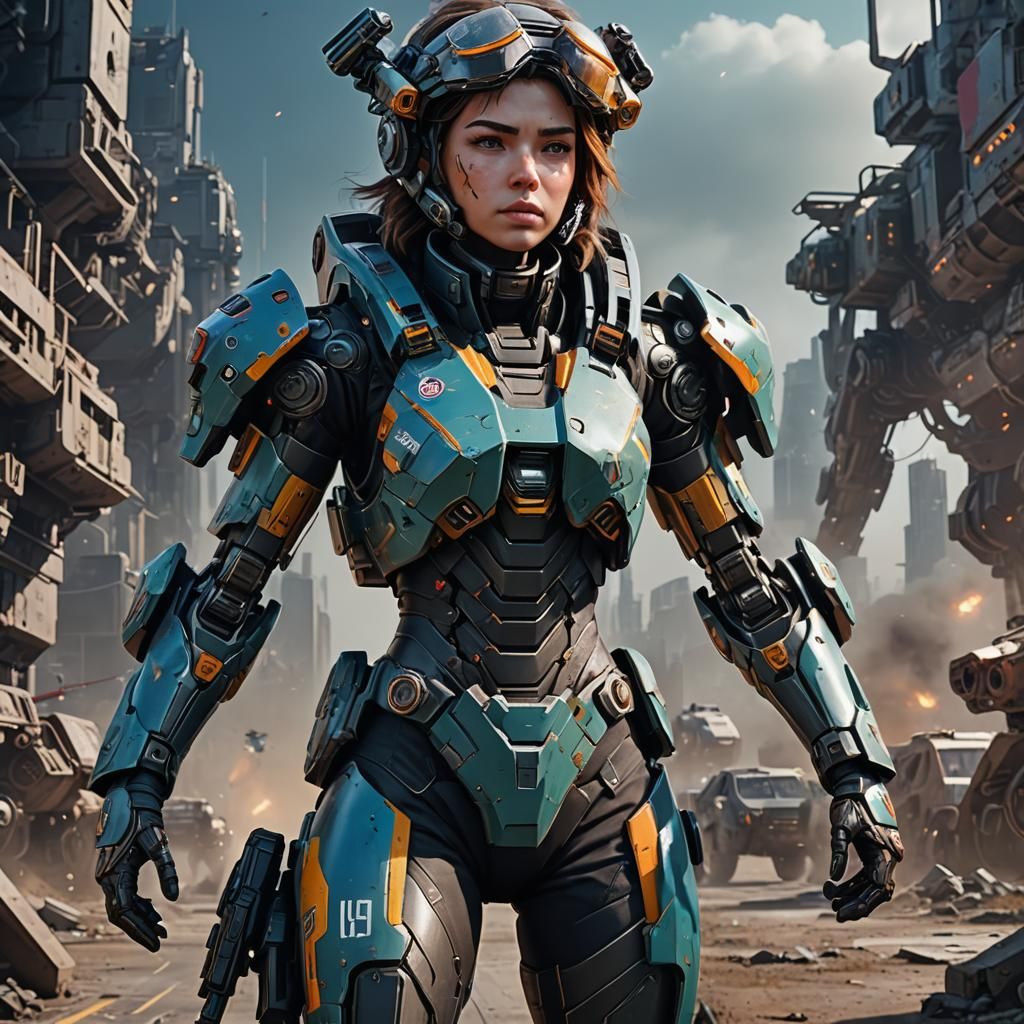 Futuristic Female Soldier Mech Pilot in Detailed Matte Paint...