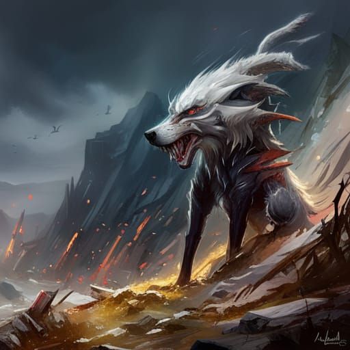 Magnificent Wolf-Dragon Creature in Modern Style