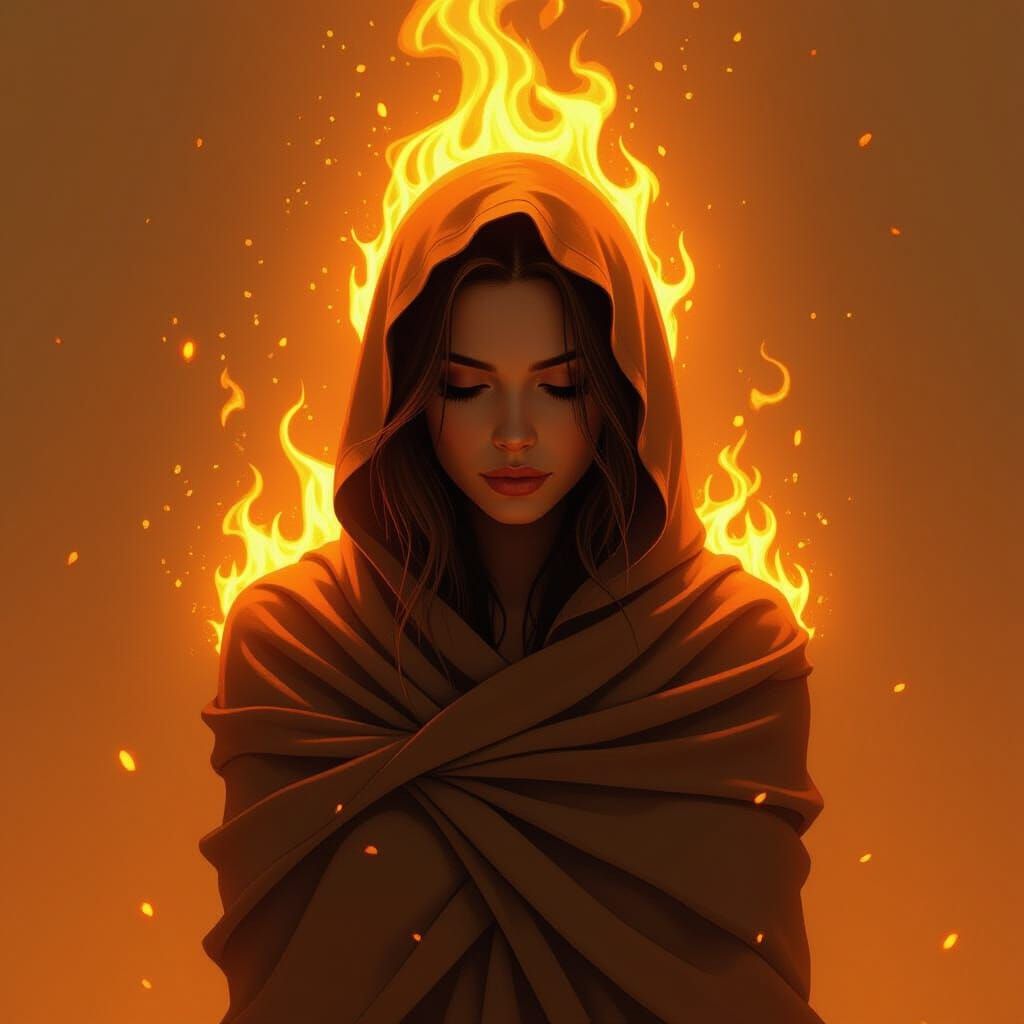Fiery Woman in Digital Painting Style