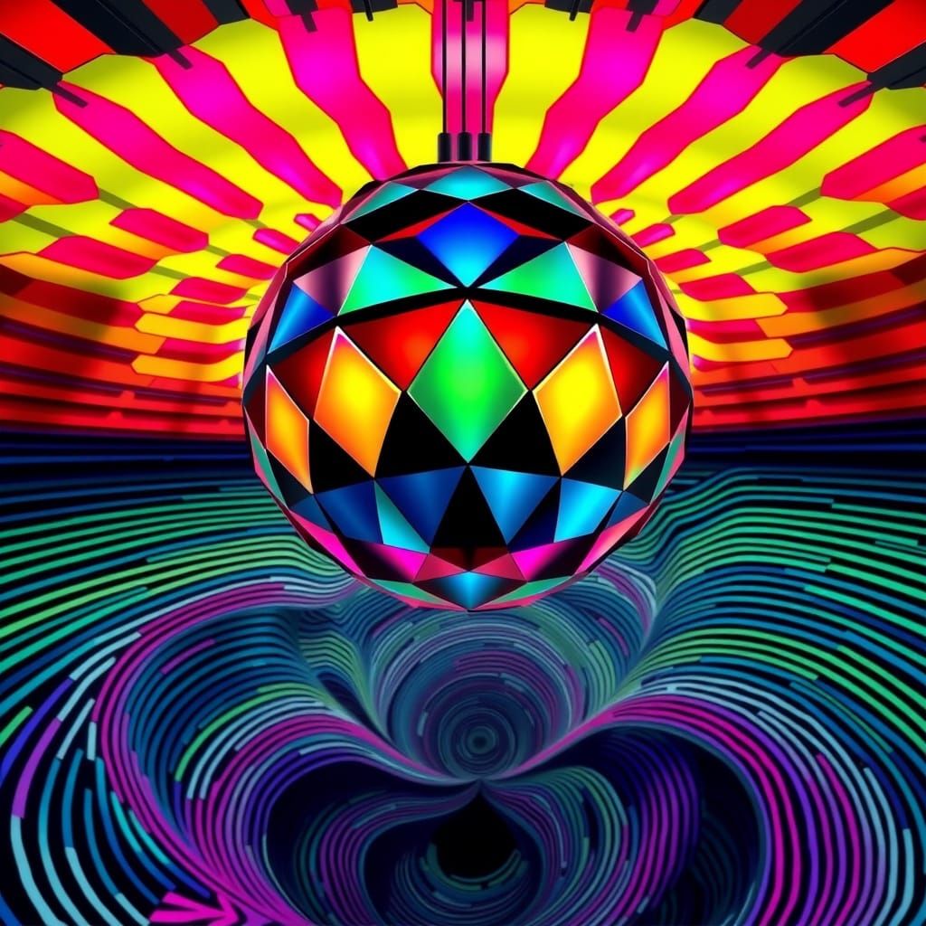 Vibrant Geodesic Shapes in Swirling Stripes: 3D Anime Tessel...