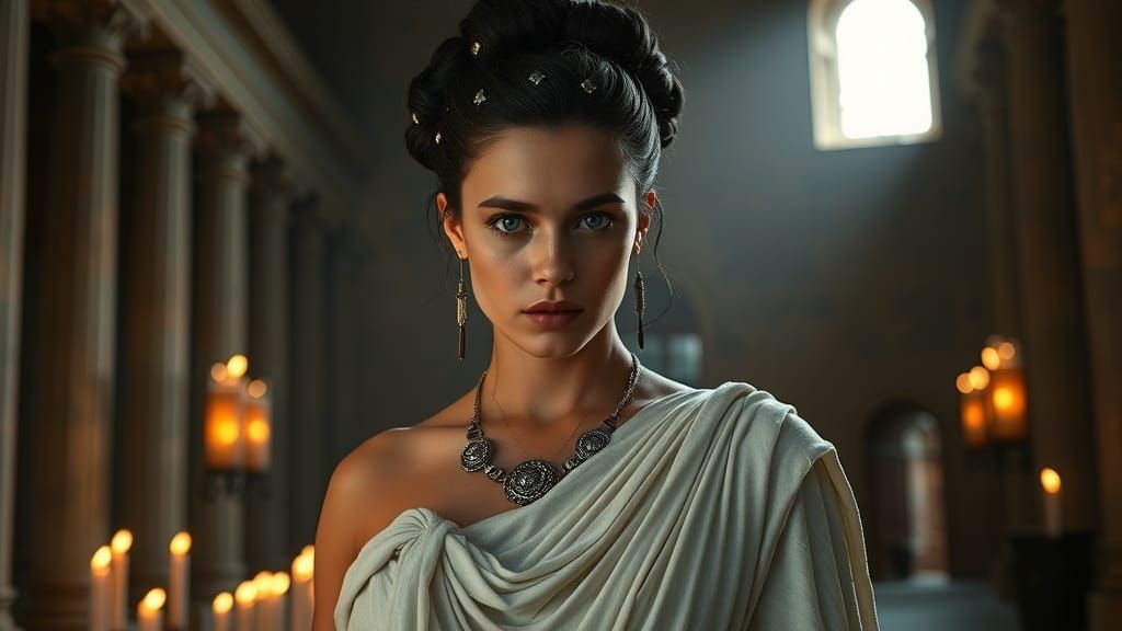 Roman Woman with Silver Jewelry, Hyperrealistic Image