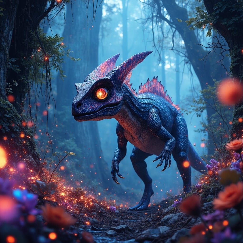 Bioluminescent Raptor in Alien Jungle