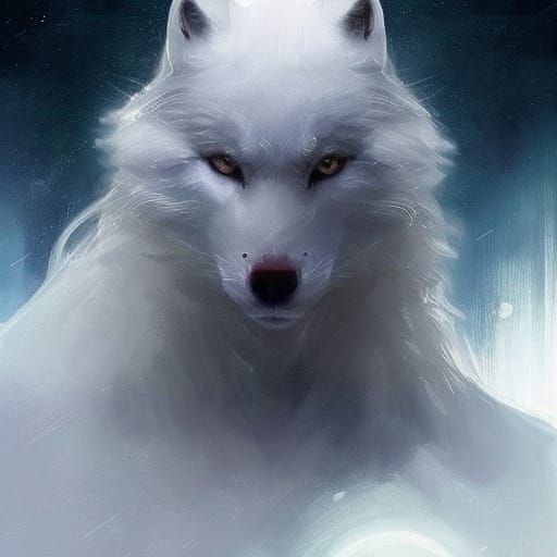 White Wolf Seeks Knowledge in Starry Portrait
