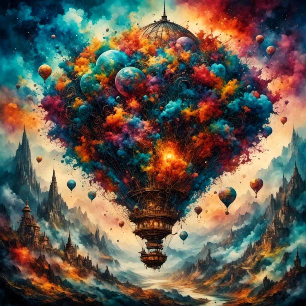 Abstract Watercolor and Ink Wash Composition