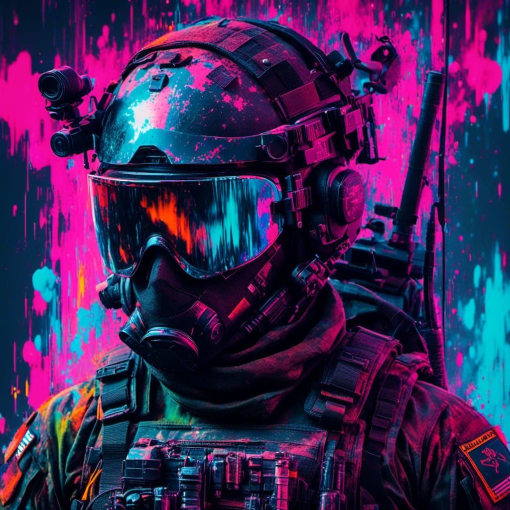 Glitch Art: Soldier with Neon Tattoo
