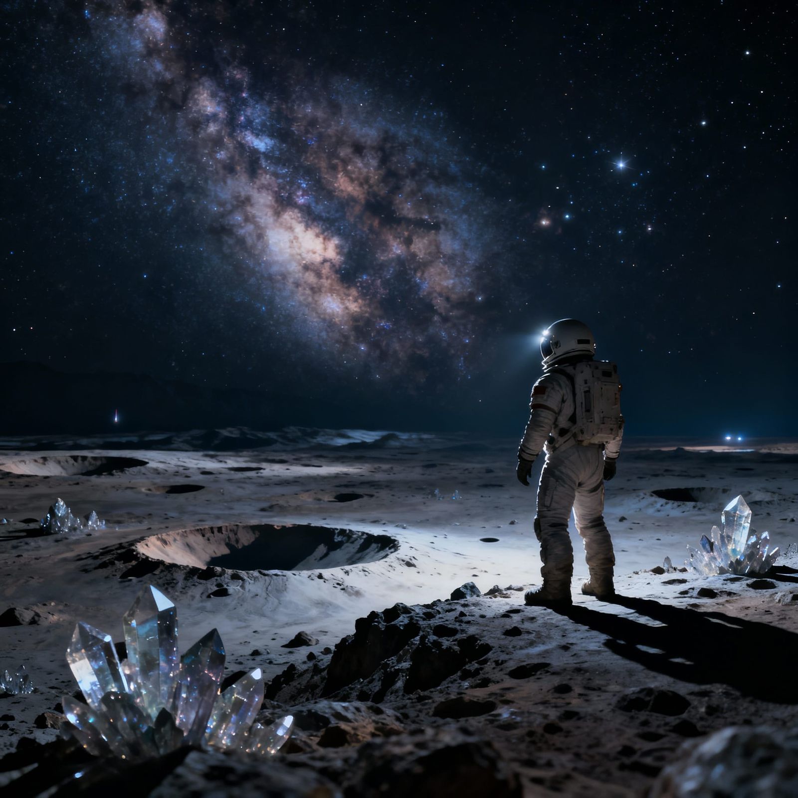 Astronaut Gazes at Nebula Sky on Alien Planet