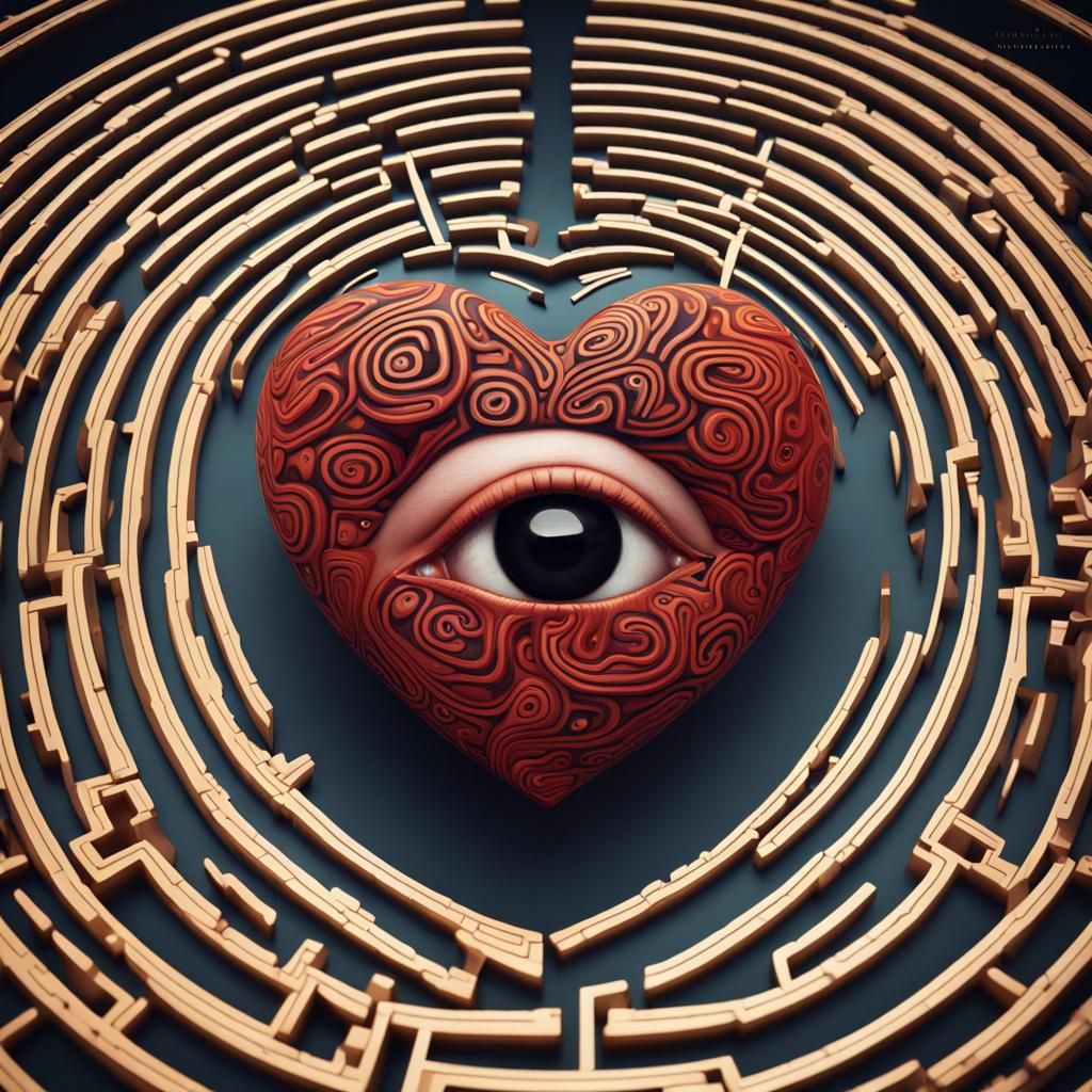 Heart-Shaped Labyrinth: A Surreal Klimt-Inspired Painting