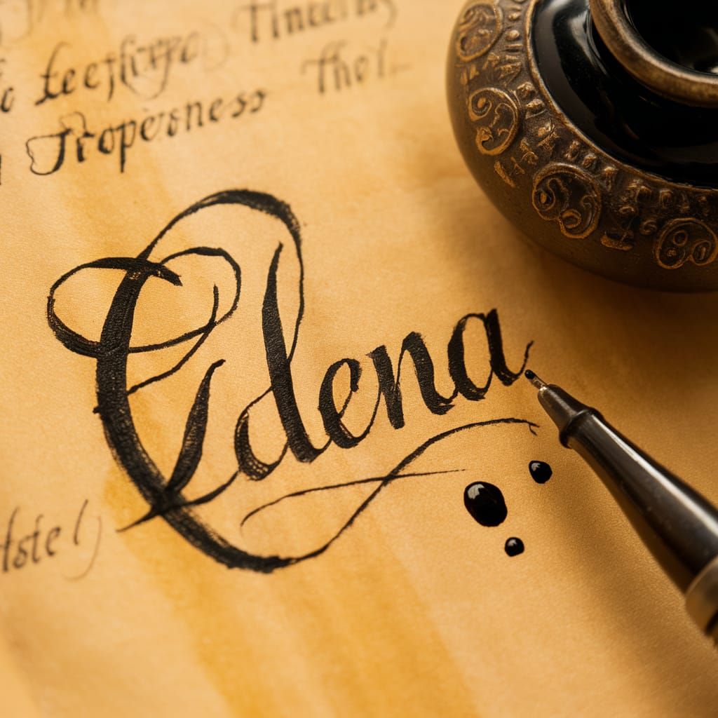 the name Elena is written with pen and inkwell in italics on...