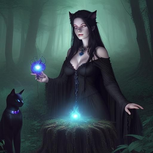 Secretive Forest Witch with Glowing Amulet