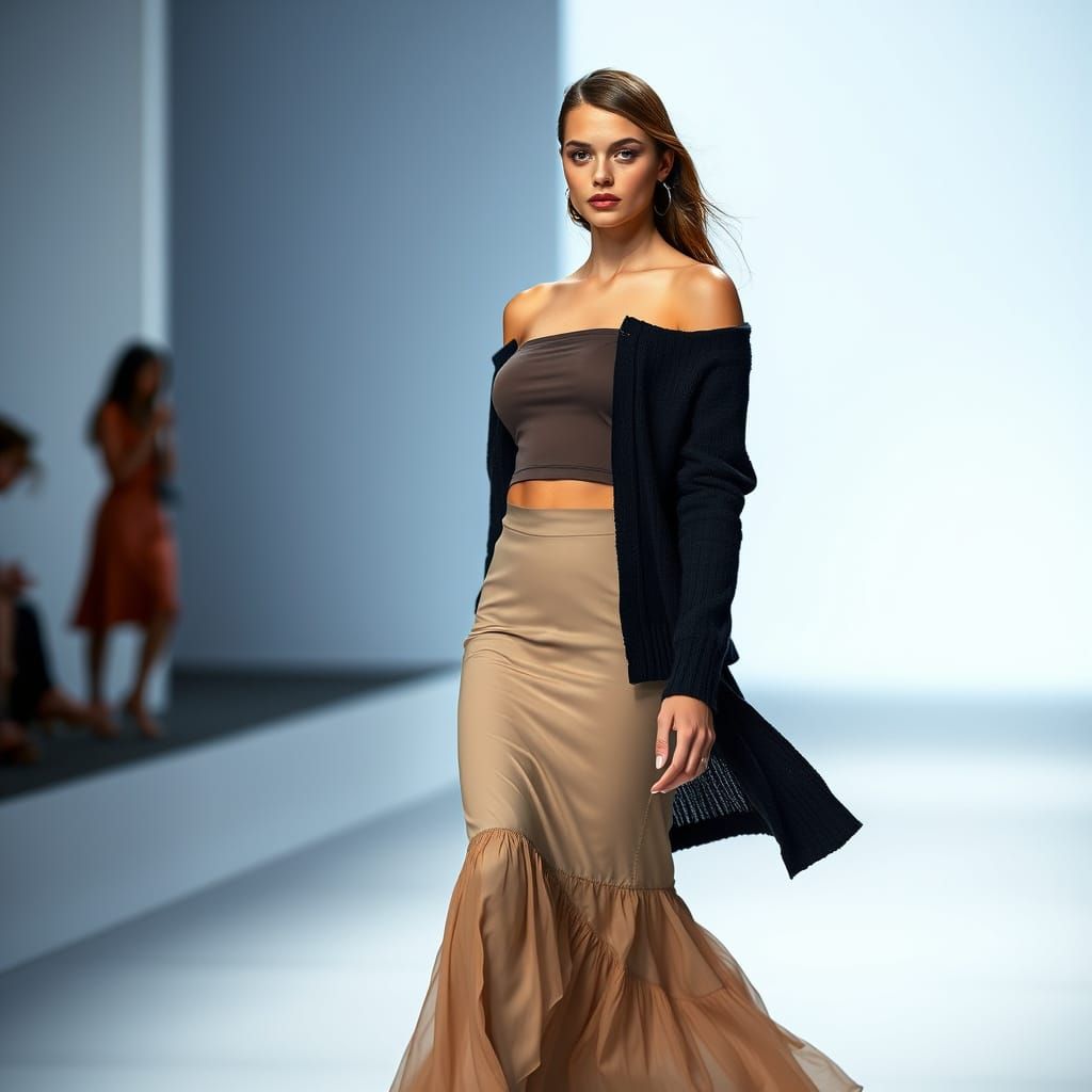 Fashion Model Struts Down the Runway in Vibrant Style