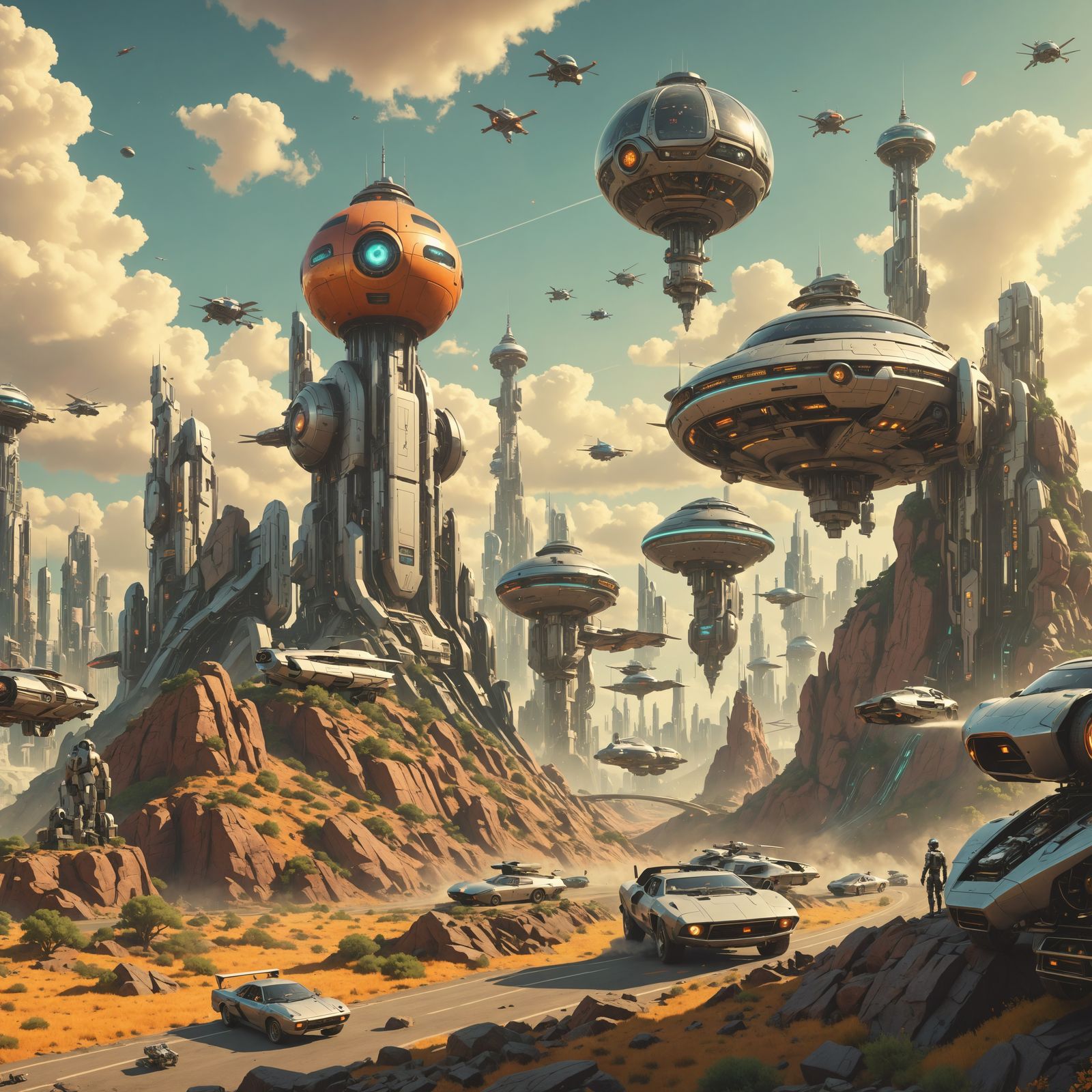 Retro-Futuristic Metropolis Boasts Flying Cars and Robotic L...