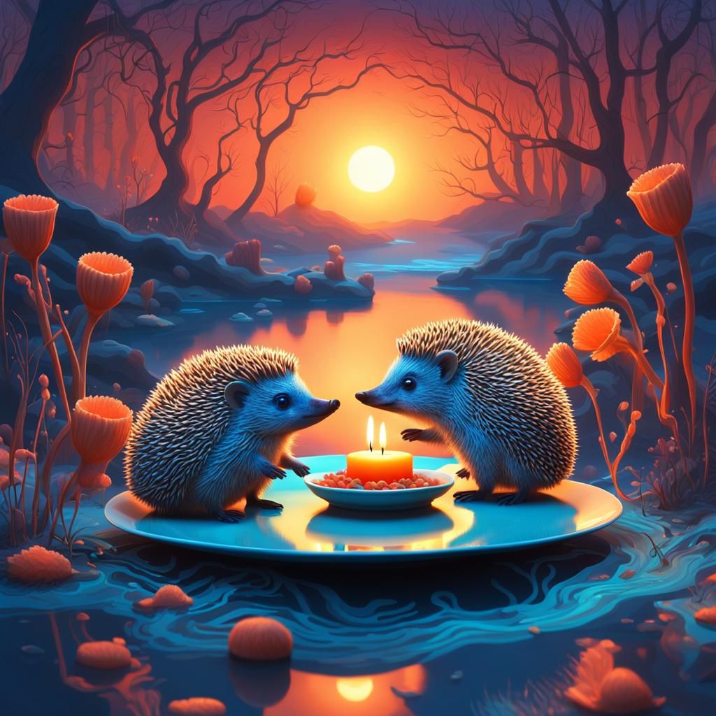 Romantic Candlelight Dinner with Hedgehogs in 3D