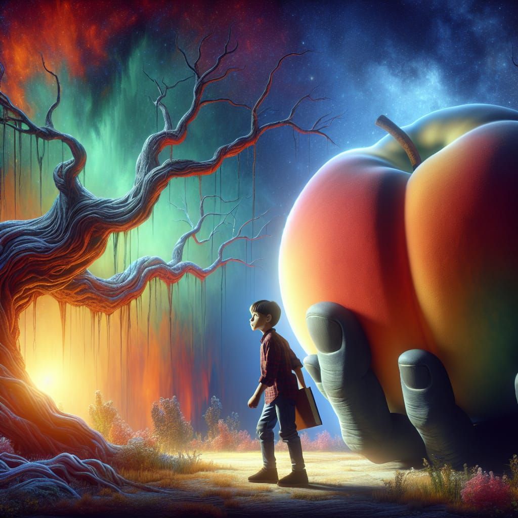Boy with Peach: Hyperrealistic Concept Art