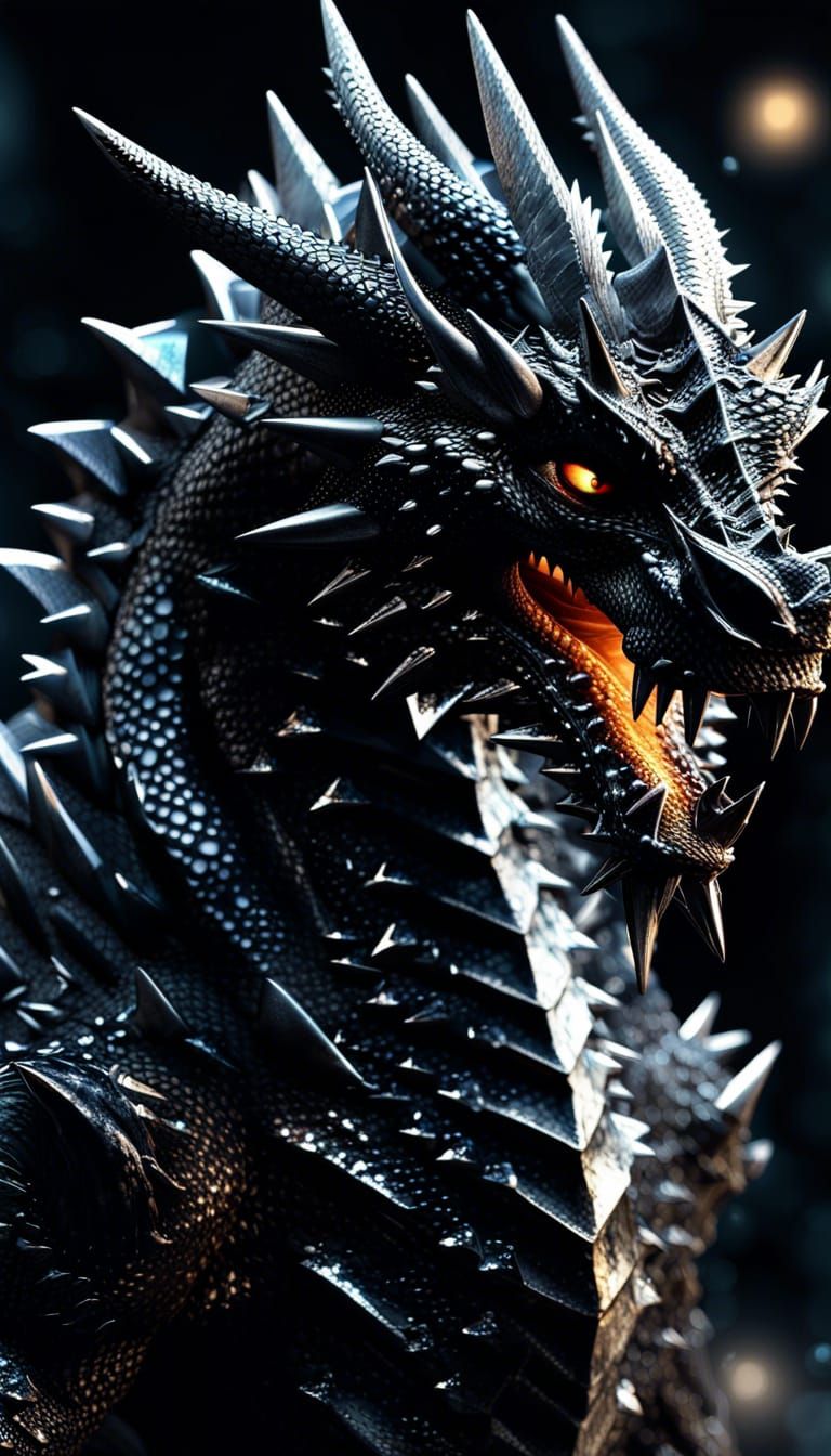 Crystallized Black Dragon God in Sci-Fi Style