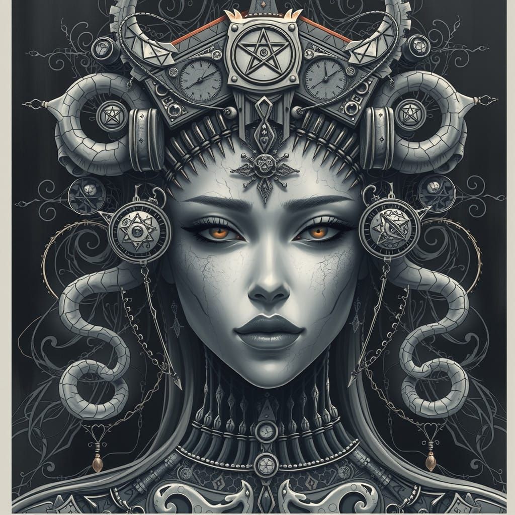 Dark Sorceress Gynoid Materializes from Mystic Mist