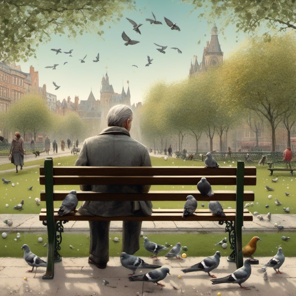 Sad Man with Pills on Park Bench
