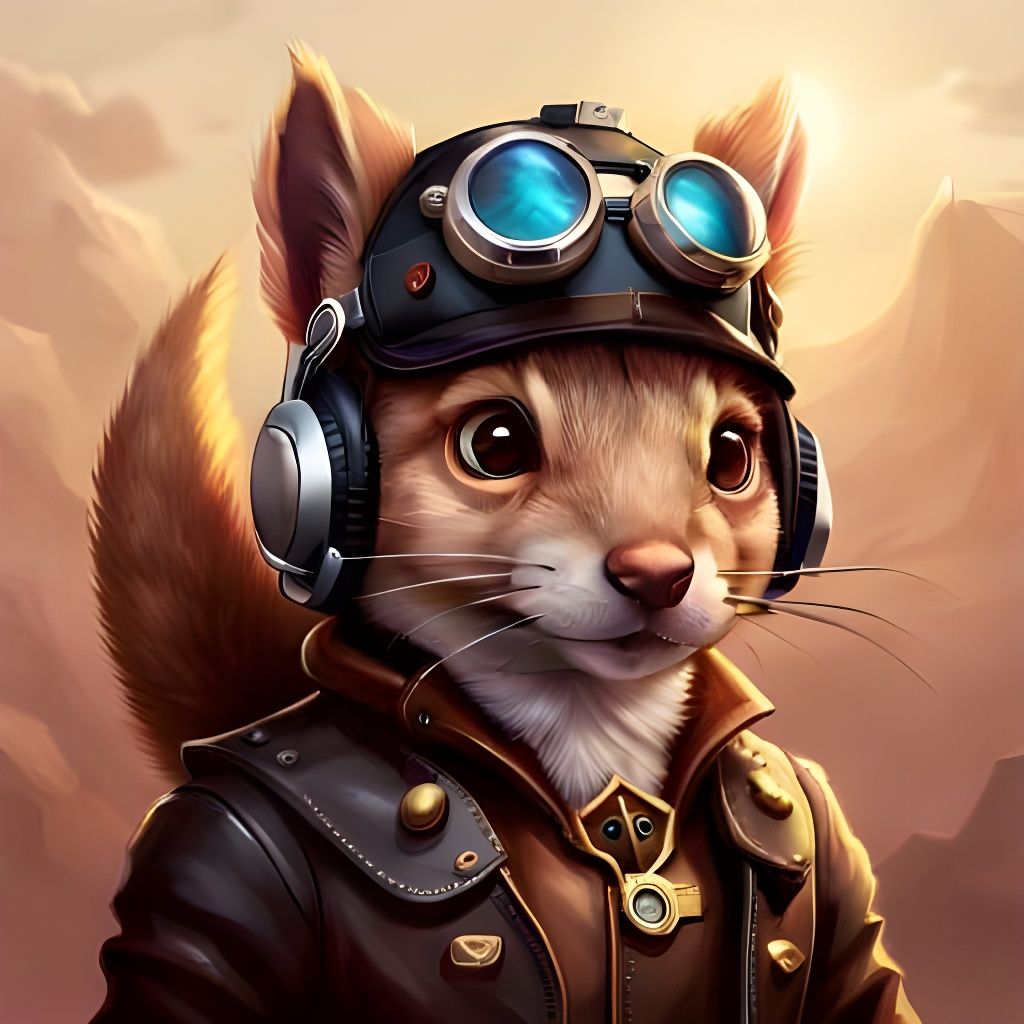 Steampunk Squirrel Pilot Portrait in High Resolution