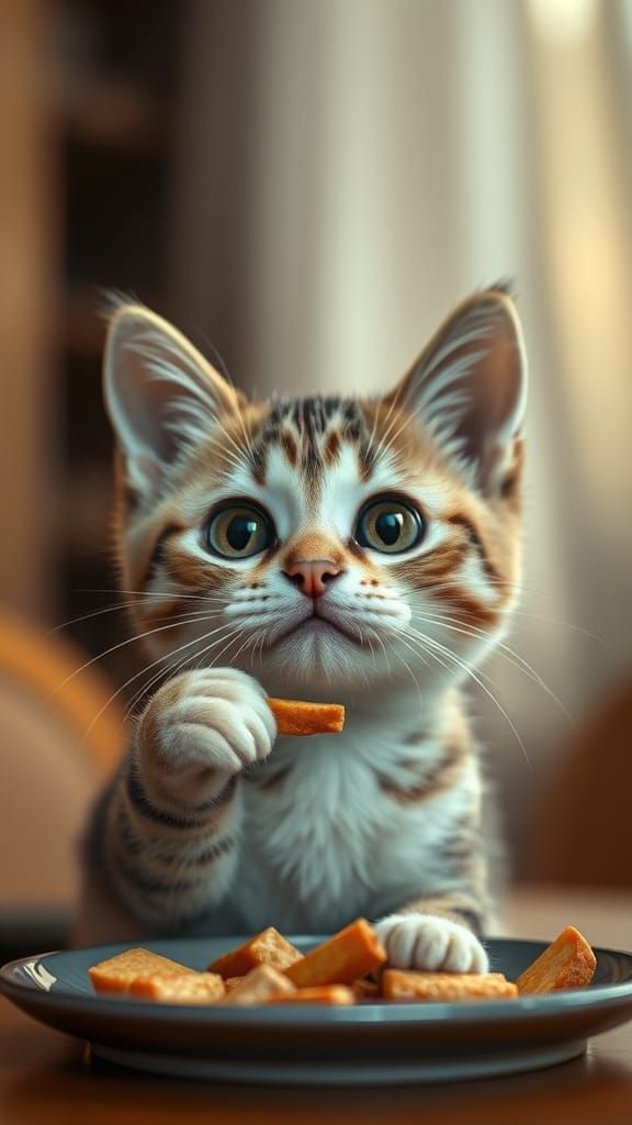 Cute Cat Eating in 3D Ultra-High-Definition