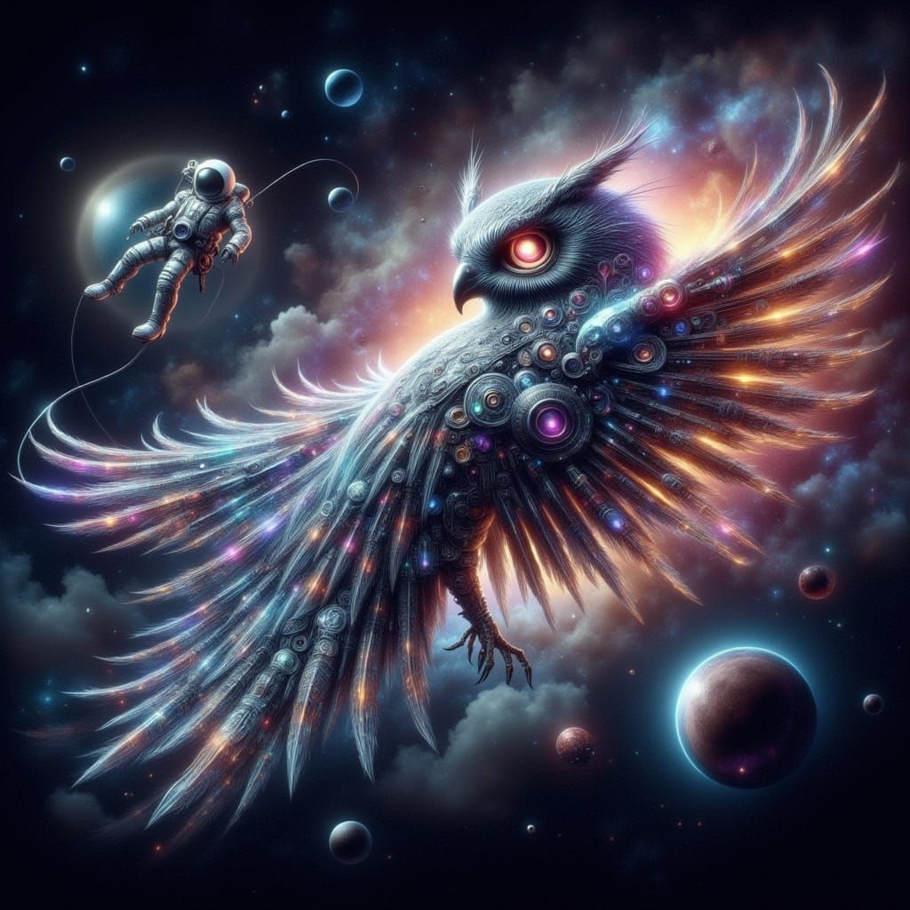 Astronaut owl in cosmic splash art