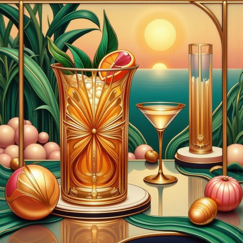 Luxurious Art Deco Cocktail Scene with Geometric Shapes and ...