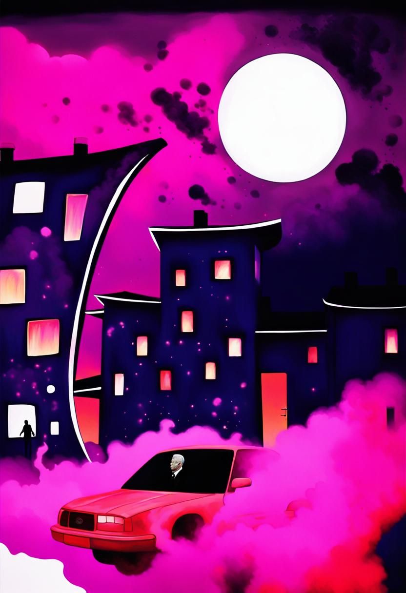 Surreal Faceless Man in Dark Suburban Landscape