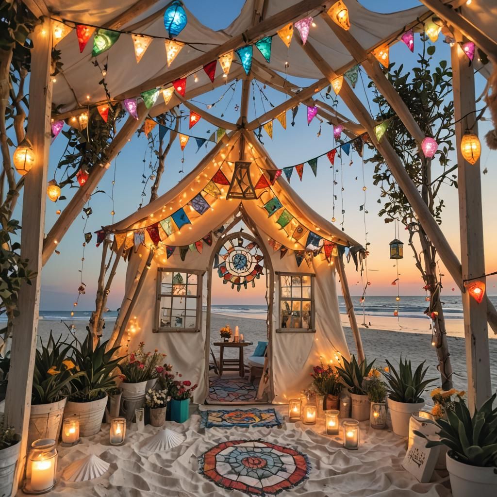 Magical Tent on a Beach at Sunset