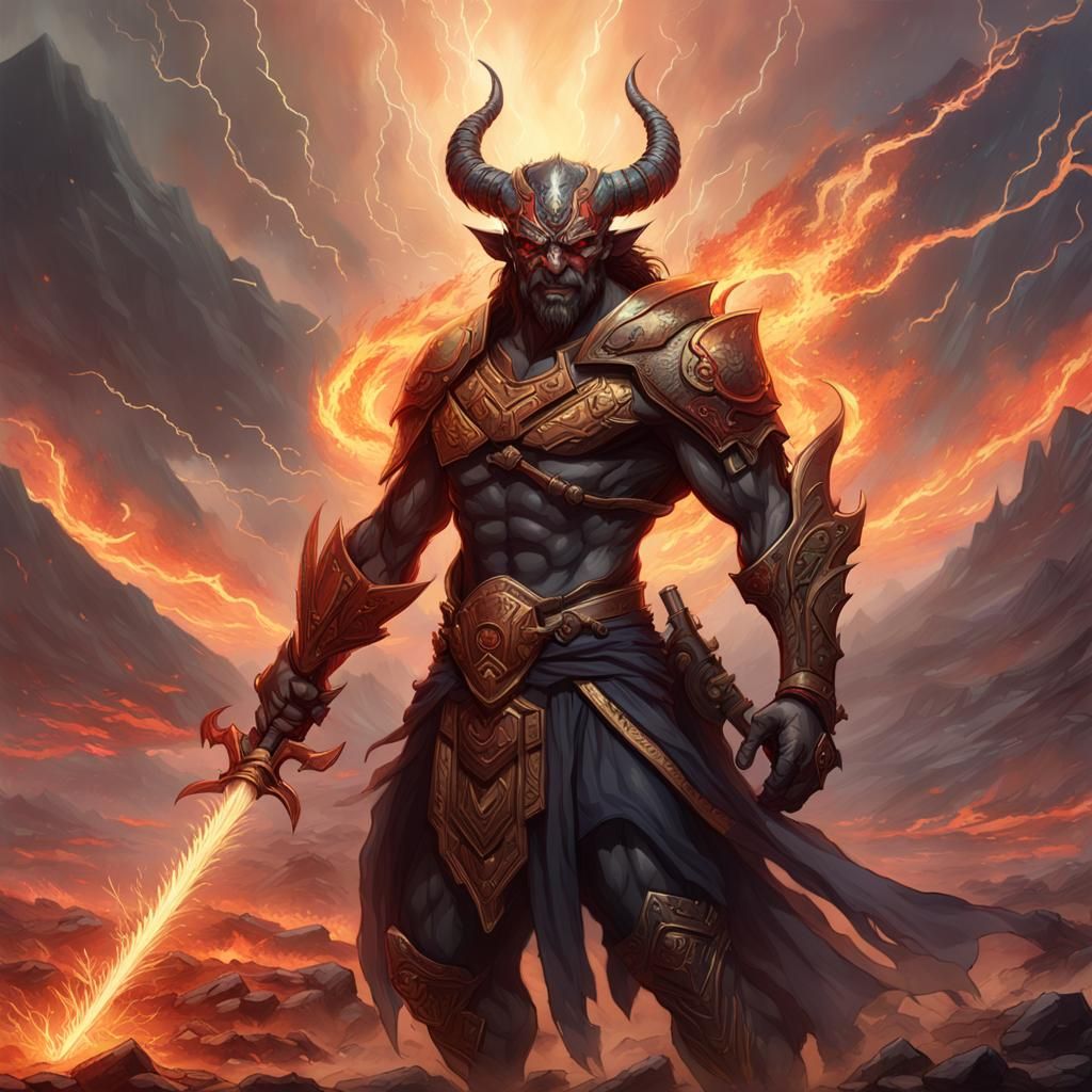 Ancient Balor Demon with Flame Whip and Sword