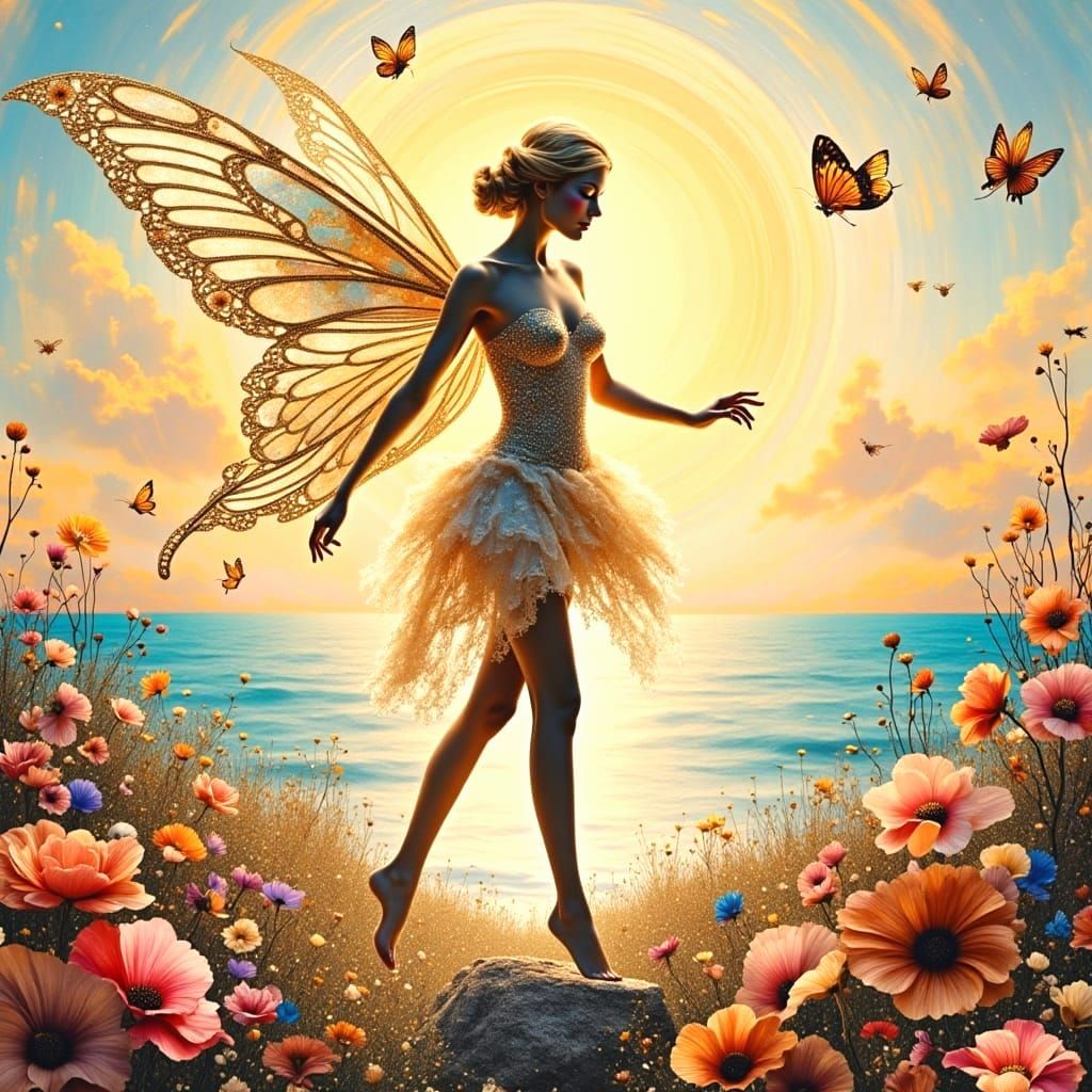 Whimsical Beach Fairy in Pastel Hues