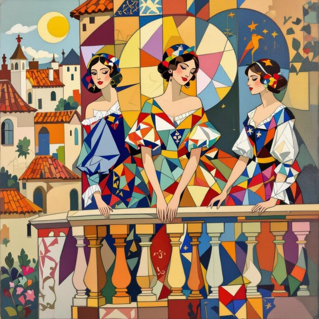 Gothic Princess on Balcony in Moonlight